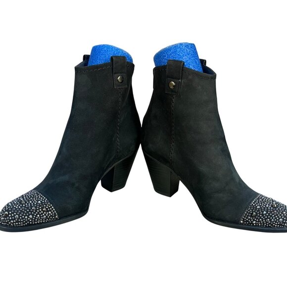 Stuart Weitzman Womens 6.5 Black Suede Ankle Boots Studded Toe Luxury Cowgirl - Picture 3 of 13